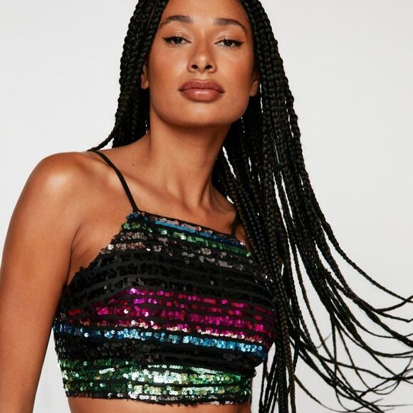 Nasty Gal Tops - Nasty Gal Stripe Sequin Strappy Top